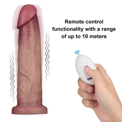 Lovetoy Sliding Skin Pro II 9" Duơng Vật Giả Rung Tuột Da Như Thật Silicon Bạch Kim 2 Lớp