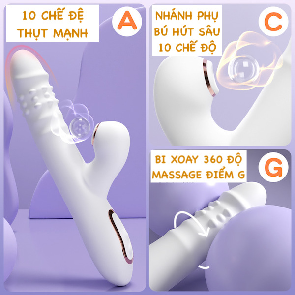 Dương vật giả Ankni rung thụt hút màu trắng siêu mềm có bi xoay Dương vật giả Ankni rung thụt hút màu trắng siêu mềm có bi xoay