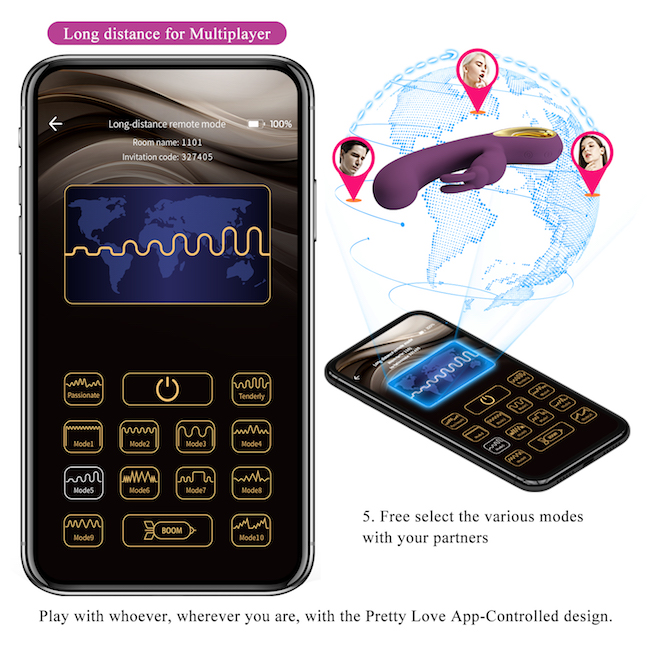 Dương vật giả Pretty Love Liam điều khiển qua app điện thoại có nhánh phụ tai thỏ